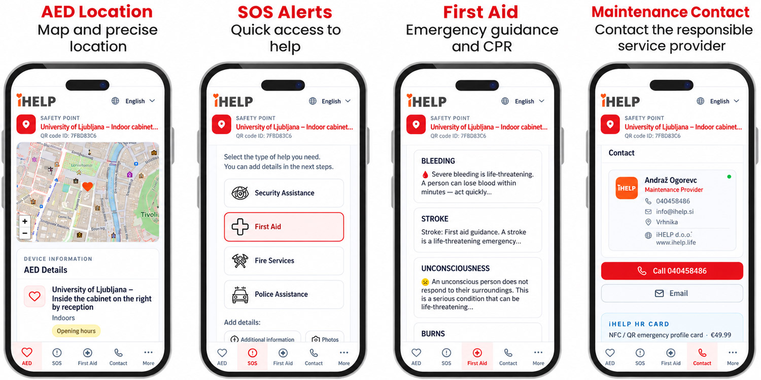 Content displayed after scanning the iHELP SOS Tag on an AED