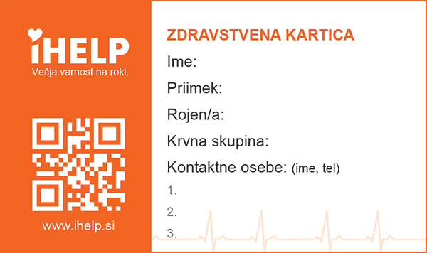 iHELP zdravstvena kartica za v denarnico. Reševalci pridobijo zdravstveno kartoteko.
